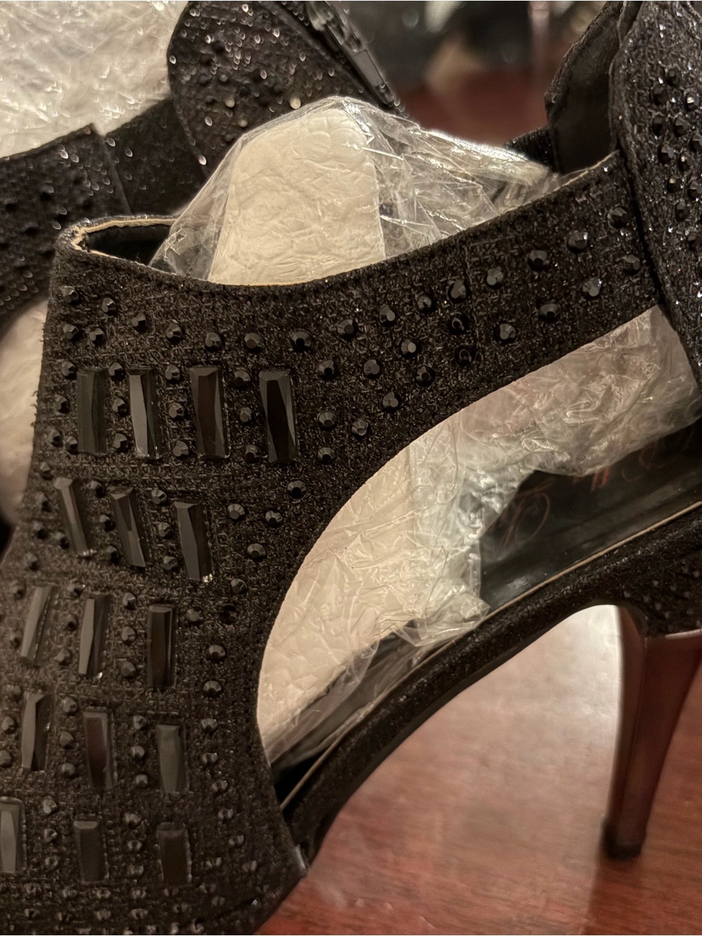 Black Jeweled Cutout High Heel Sandals